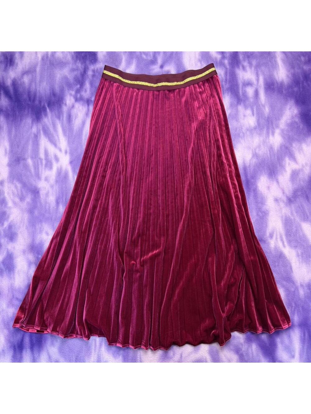 Maeve dark fuchsia velvet pleated midi skirt